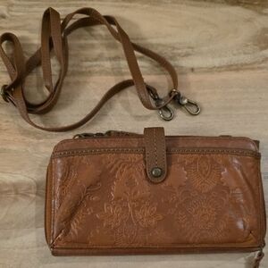The Sak Tan Embossed Leather Crossbody Wallet